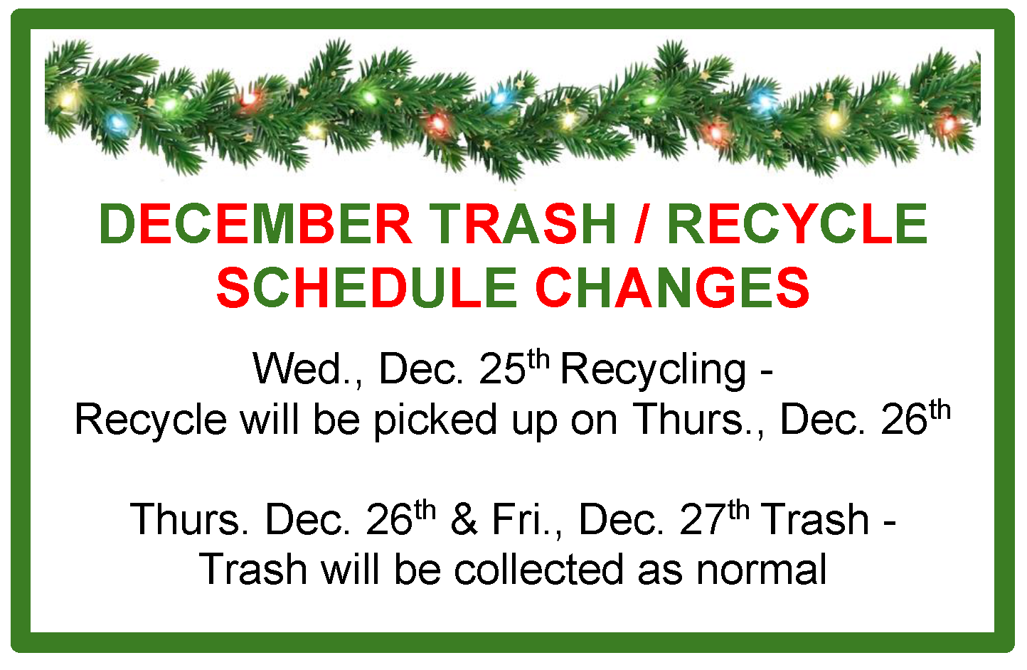 2024 December trash recycle Schedule